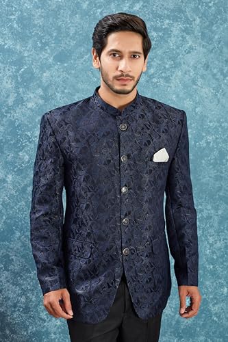 Men's Indian Ethnic Jacquard Silk Jodhpuri Casual Slim Fit Waist Coat Bandhgala Jacket3