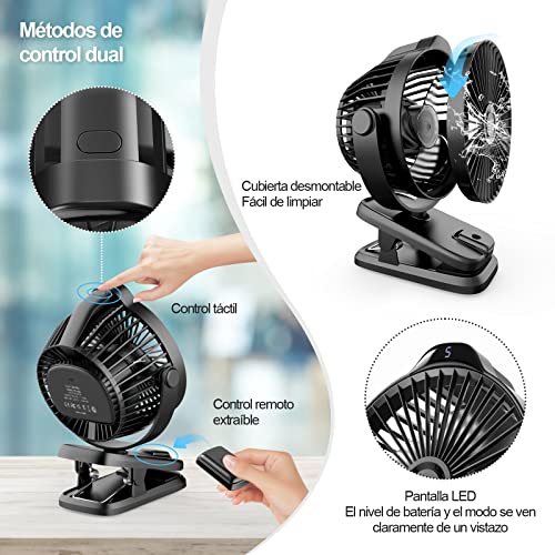 Miniatura 6 de Mini Ventilador De Mesa Pinza Usb Portatil, 8000mah Recargable, 5 Velocidades, Control Remoto,Pantalla Led, Rotación De 360 Silencioso Pequeño Desk Fan Para Oficina Hogar Camping Cochecito