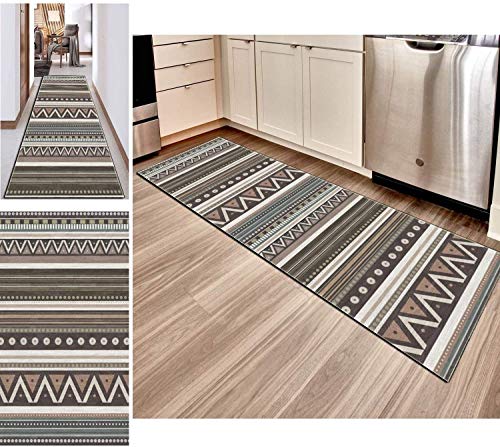 Hciszl Teppich Läufer Flur Grau Braun Nach Maß rutschfest Waschbar Küche Geometrisches Patchwork Marokkanischer Teppich (Color : #001, Size : 100x350cm) Cover