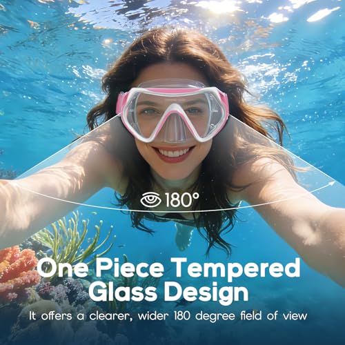 Findway Taucherbrille Erwachsene mit Stoffband, Schnorchelmaske für Herren Damen mit Nasenabdeckung Schwimmbrille Anti-Fog, Tauchmaske mit 180°Panorama HD Tempered Glas Anti Nebel Anti-Leck
