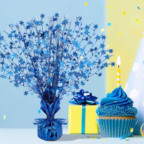 Image of Crowye 3 Pcs Table Centerpiece for Party Blue Star Table Decoration Metallic Foil Spray Centerpiece for Birthday 4th of July 250th Anniversary Party Decorations