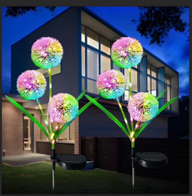 Hqynss Solarlampen für den Garten, 2 Stück Farbwechselnde RGB-LED-Löwenzahnlichter, IP65 Wasserdicht, Solar-Blumenleuchten für Rasen, Hof,...