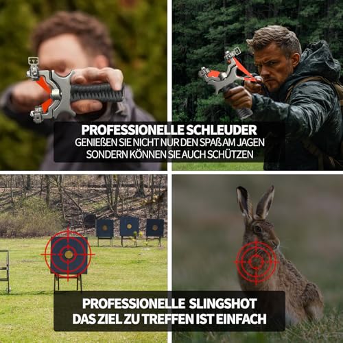 Feeoc Zwille Steinschleuder Profi Set, Schleuder Der Bugkopf kann um 360 Grad gedreht Werden,Sport Outdoor Slingshot mit 6 Gummibändern 100 Tonkugeln und 100 Stahlkugeln und Anwendungstipps-Anleitung