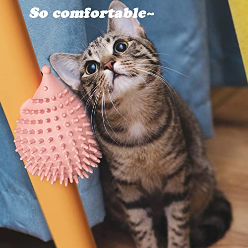 Image of 4.5in Cat Grooming Wall Mount - Corner Face Scratcher and Massage Comb for Cat and Dog (Pink)