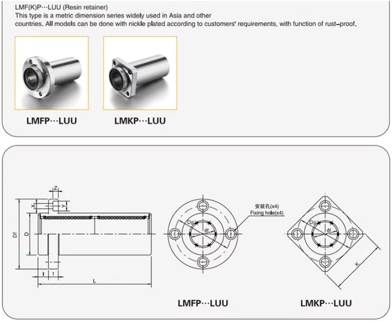 1PC Long Square Flange Linear Motion Bearings LMKP6/8/10/12/16/20/25/30/40/50LUU High Precision Bearing(LMKP25LUU 25x40x112mm)