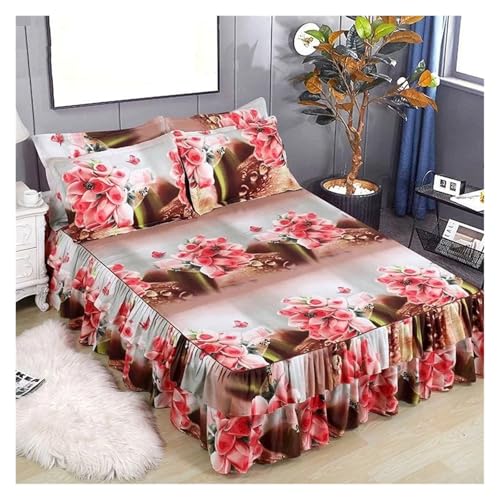 Falda de cama impresa y fundas de almohada para dormitorio queen 7