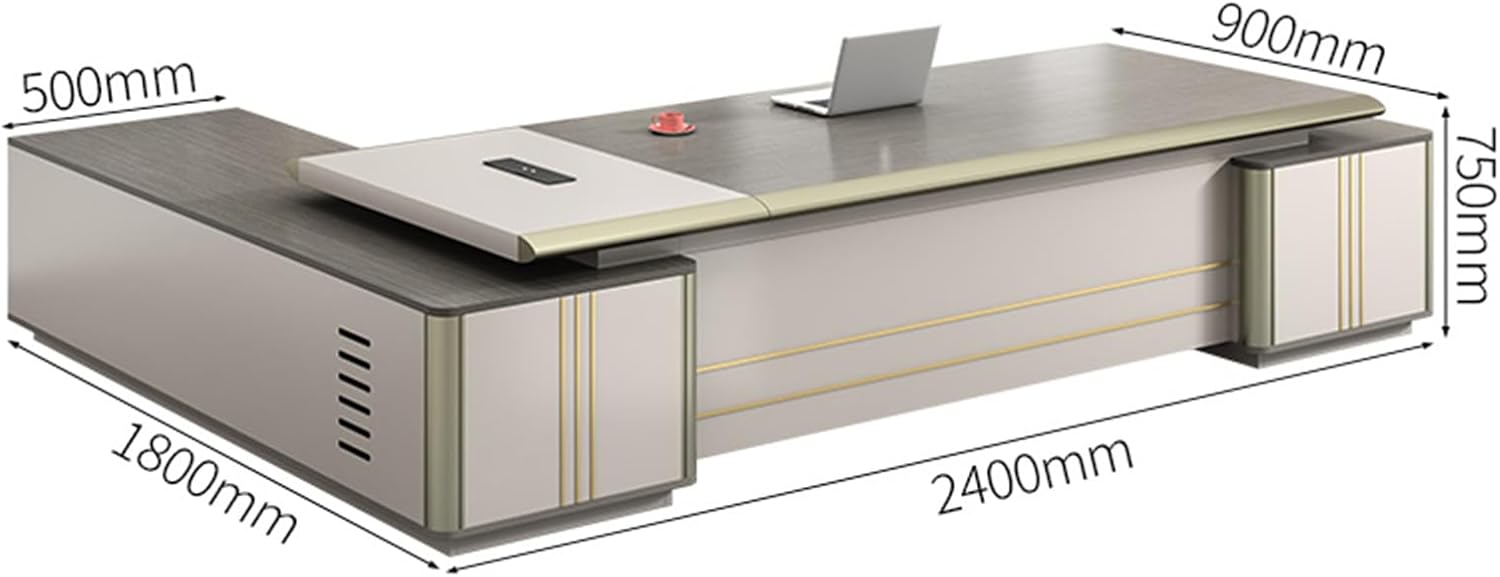 94" L Shaped Modern Computer Desk, Executive Office Desk with Storage Cabinet, Study Writing Table Business Furniture Workstation for CEO Boss