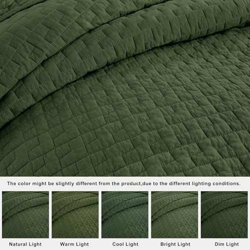 palassio Olive Green 100% Cotton Quilt Queen Size Bedding Sets with 2 Pillow Shams, Textured Lightweight Soft Bedspread Shabby Chic Coverlet, Quilted Comforter Bed Cover for All Season, 3 Pieces — view 6