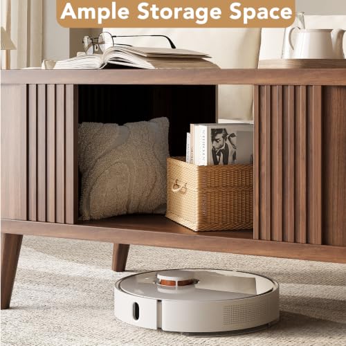 47.2" Oval Fluted Coffee Table with Storage, Fluted Mid-Century, Walnut - Image 3