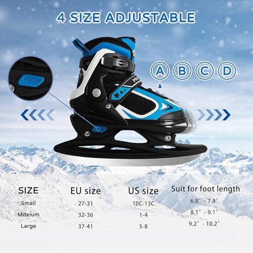 image for MammyGol Adjustable Ice Skates for Kids, Boys and Girls, Hockey Lace-U