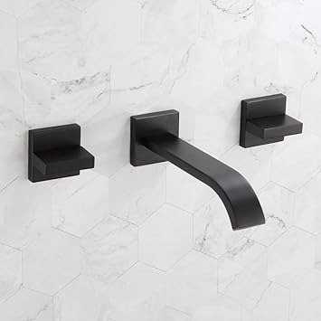 POP SANITARYWARE Wall Mount Bathroom Sink Faucet Matte Black, 2 Handle Bathroom Faucets or Bathtub Faucet with Rough in Valve 7212-33B
