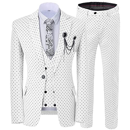 Yaflonjaa Herren Polen Punkte Anzug Dreiteilig EIN Knopf mit Kerbe Revers Smokings für Essen/Bräutigam