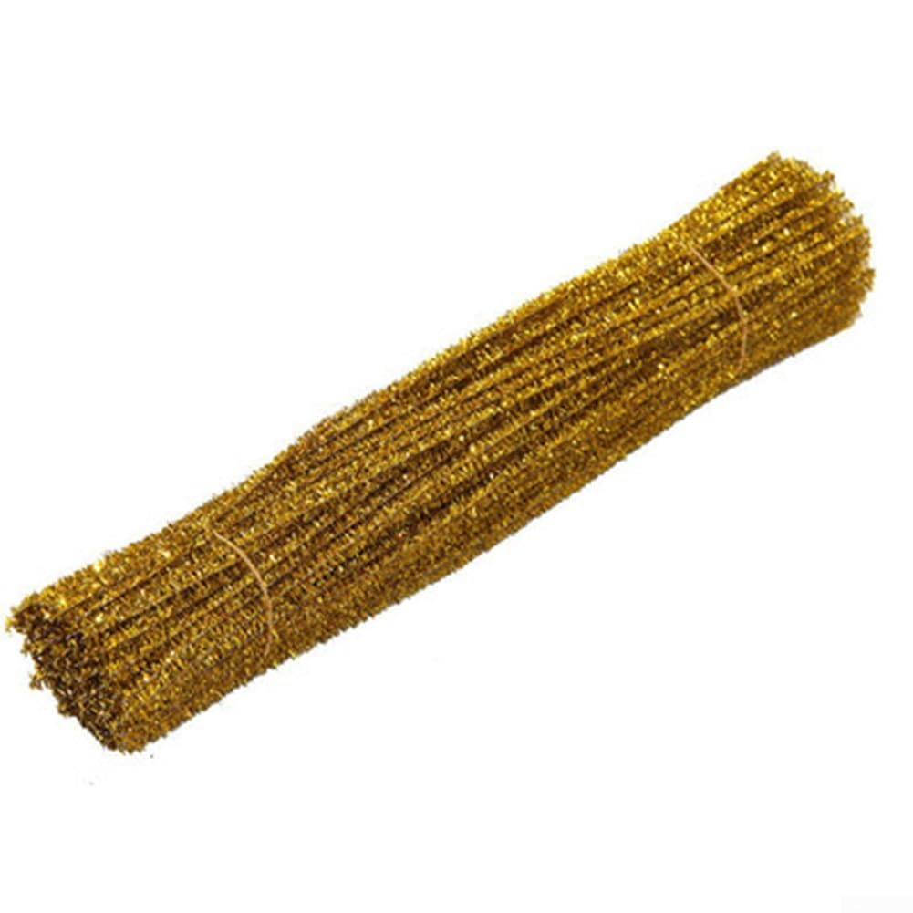 100PCS Tinsel Craft Stems, Glitter Pipe Cleaners, Flash Plush Strip, Glitter Tinsel Glitter Root Glitter Christmas Chenille Craft Pole(gold)
