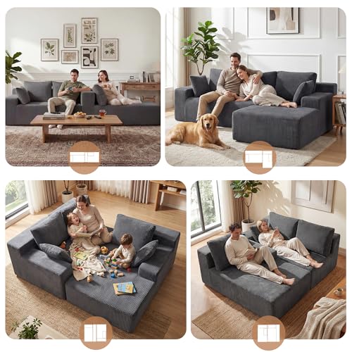 Image of GRUSIGN Cloud Sectional Boneless Couches for Living Room, Modular L Shaped Couch with Deep Seat Oversized Right Facing Chaise, Memory Foam Compressed Spineless 3 Seater Sofa, Grey