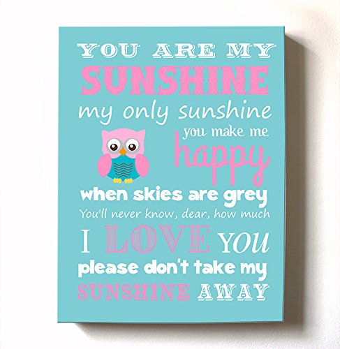 Adorable You are My Sunshine Bedtime Story Rhyme - Woodland Owl Design - Stretched Canvas Nursery Wall Art Decor - Baby Gift idea - Wooden Frame Construction - Ready to Hang 10X12