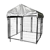ALEKO Expandable Dog Kennel Playpen | Indoor Outdoor Pen for Small/Medium/Large Puppy/Dog | 5x5x3 ft. Large Galvanized Steel | Anti-Rust | Portable Travel | 5Lx5Wx4.4H ft. with Roof and Rain Cover