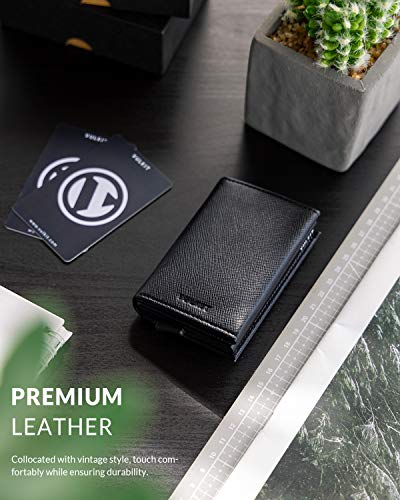 VULKIT Creditcardetui, echt leer, RFID-blokkeren, bifold portemonnee voor heren, portemonnee met muntvak en bankbiljettenvak, V3 Cross Zwart, s, - Image 6