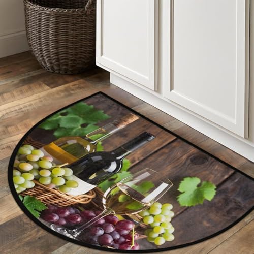Image of cfpolar Half Round Door Mat Fruit Grapes Wine Leaves Non-Slip Semi Circle Area Rug Washable Half Moon Hearth Rugs for Indoor Outdoor Bathroom Kitchen Patio Runner Mat Laundry Room Home Decoration