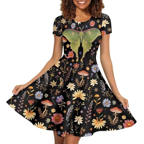 Image of AFPANQZ Womens Casual Summer Lightweight Vintage Dress Short Sleeve Midi Dress Knee-Long Luxury Formal Dress