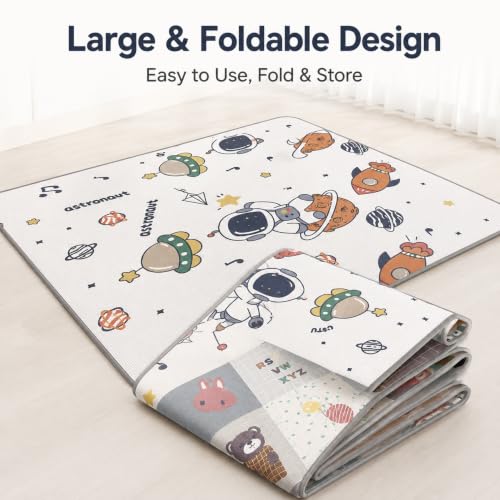 Image of Premium Double Sided Baby Play Mat | 6x4 Feet, 8mm XPE Foam | Space & ABC Theme | Water Repellent & Toxic Free | BIS Certified | Foldable Crawling Mat for Babies 0-2 Years | Tummy Time & Learning Floor Mat