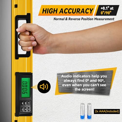 Image of 24 Inch Smart Digital Level, LCD Screen Magnetic Electronic Level Tool with Batteries & Case, IP54 Dust and Waterproof Digital Torpedo Level & Protractor, 24 inch Precision Slope Leveler Measurement Tool
