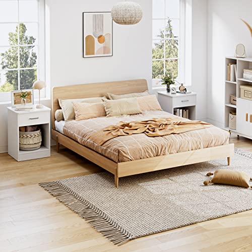 Fotosok Nightstand, 2-Tier Side Table With Drawer And Storage Shelf, Bedside Table End Table, Modern Night Stand For Bedroom, Living Room, Home Office, White #TOP4