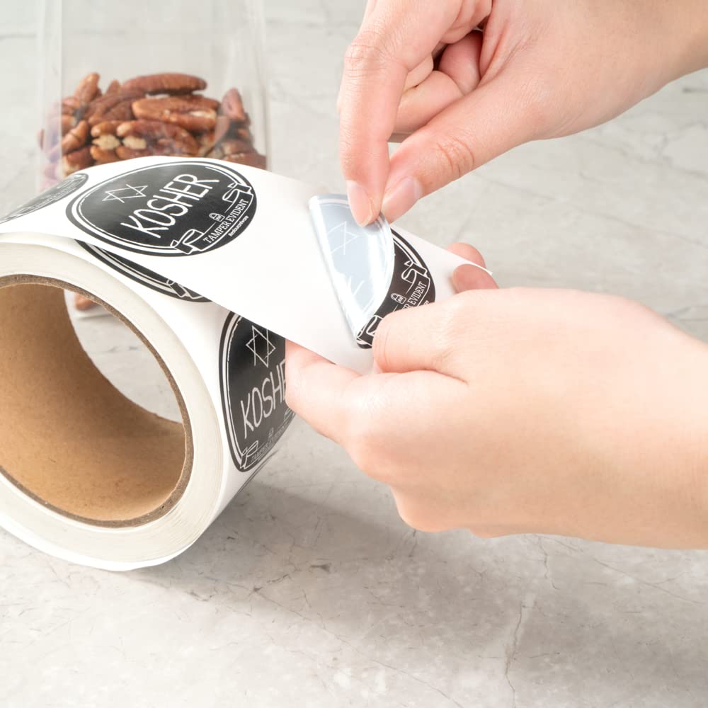 Restaurantware Label Tek - Adesivi antimanomissione per alimenti kosher, 500 adesivi laminati per sigilli antimanomissione, design a lavagna per una consegna sicura degli alimenti, nero con caratteri