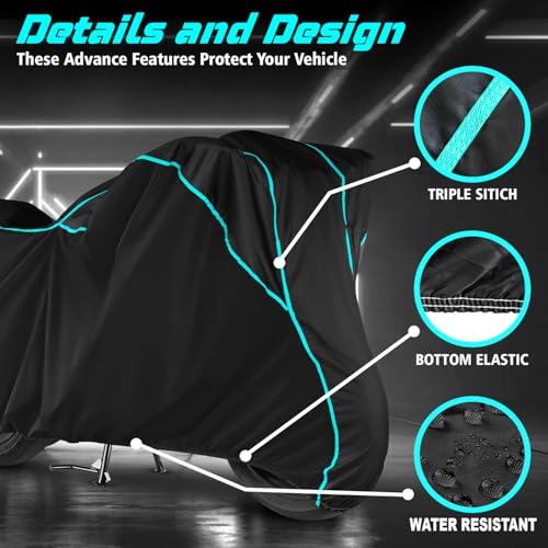Image of Water Resistant Bike Cover Dustproof UV Protection Bike Body Cover for Hero Splendor Plus All-Weather Protection with Aqua Blue Piping - (Black)