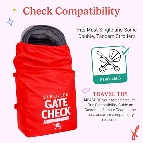 Image of J.L. Childress Gate Check Bag for Single & Some Double Strollers - Travel Bag for Airplane, Fits Most Standard Baby Strollers, Airport Accessories for Gate Check, Flying Essentials - Red