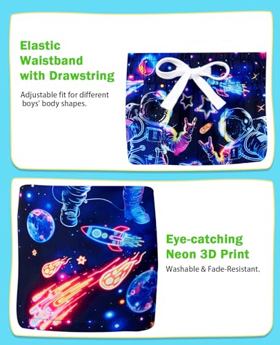 Cozople Boys Swim Trunks Stretchy Compression Liner Summer UPF Quick Dry Swimming Shorts Neon Style Astronaut Graphic for Surfing Beach — view 5