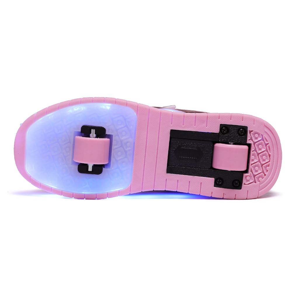 USB Ricarica LED Luci Brillantini Skateboard Scarpe Sportive con Rotelle Retrattile Sneakers Outdoor Multisport Luminose Running Calzature da Ginnastica per Bambini Regalo di Compleanno