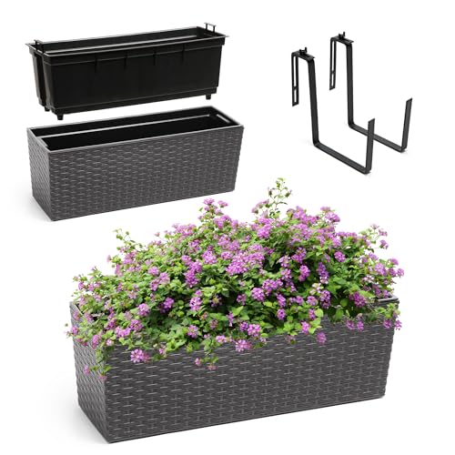 KADAX Jardinière en Plastique, 18,5x56 cm, bac à Fleurs avec Insert, jardinière de Balcon résistante aux intempéries, Pot de Fleurs rectangulaire (avec...