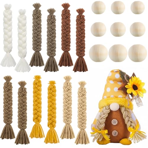 Syhood 21 Pcs Sunflower Gnome Braids for Crafting Spring Gnome Making Supplies for Craft Summer Pre Cut Dwarf Braid Beard and Small Unfinished Wooden Ball Nose Handmade Accessories