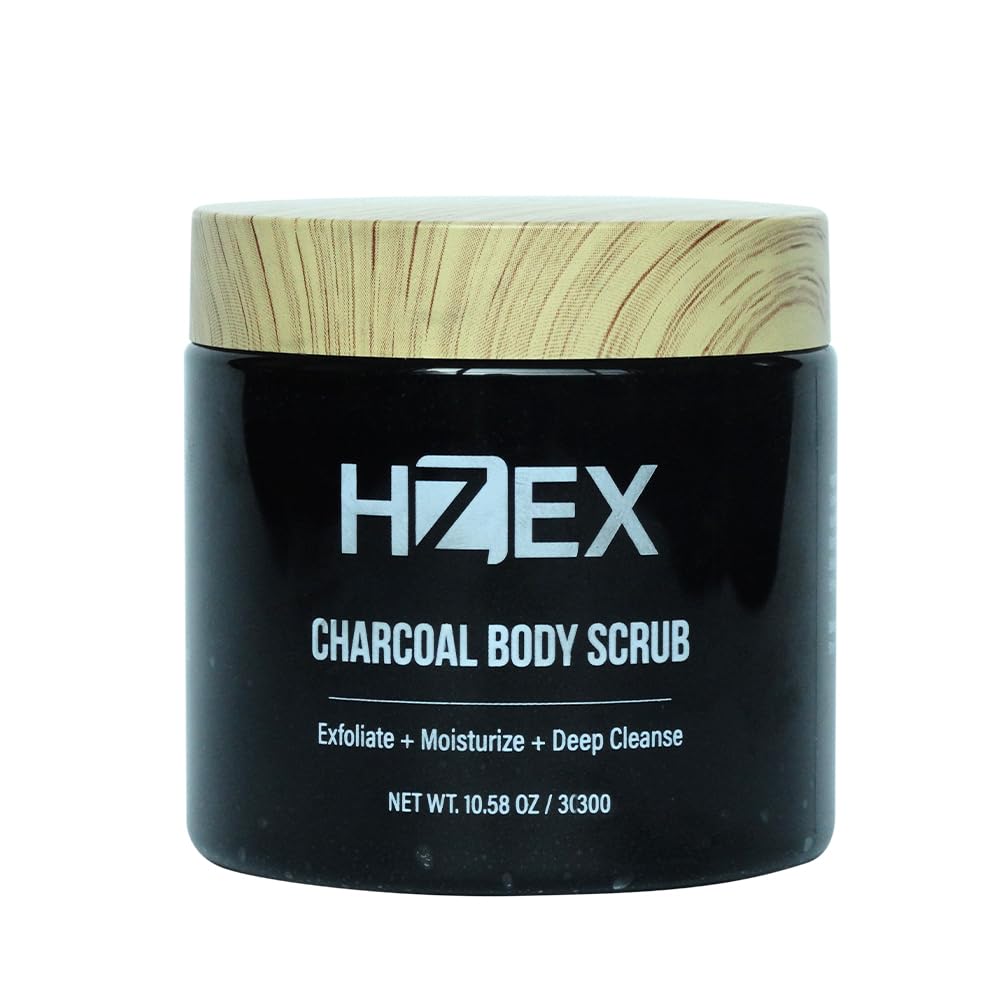 Men's Charcoal Exfoliating Body Scrub, Face & Body Wash Scrub, Deep Cleansing Facial Scrub for Men Women with Natural Exfoliants, Natural Organic Paraben Free Bath Scrubs (300g)