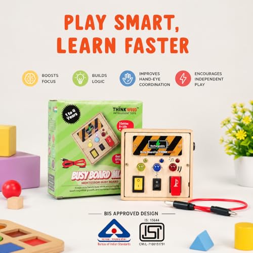 Image of BusyBoard Mini (Rechargeable), Montessori Busy Board for Toddlers 1-6 Years, Sensory Toy with Lights & Switches, Fine Motor Skills, Hand Eye Coordination, Screen-Free Travel Toy, BIS Certified