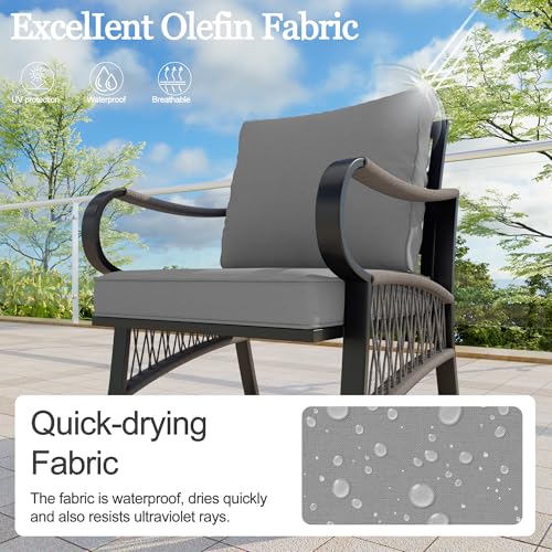 Image of 11 Pieces Patio Conversation Sets, All-Weather Metal Swivel Rocking Chairs with Rope Furniture Set, Outdoor Sofa Couch for Deck, Porch, Garden, Backyard, Poolside (Gray Cushions)