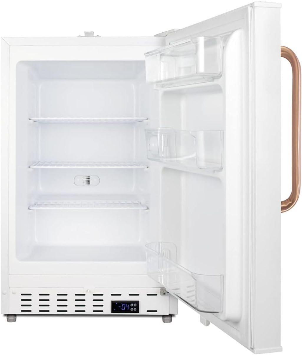 Summit Appliance ALFZ36LMCTBC 20" Wide Built-in MOMCUBE Residential All-freezer in White with Copper Towel Bar Handle, Keyed Lock, Door Storage, Digital Controls, and Manual Defrost Operation on Fridge.com