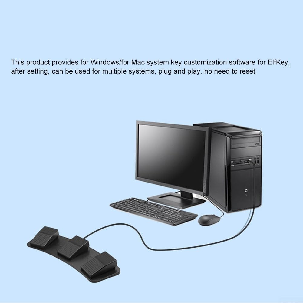 ComfyHarbor USB Dreifach-Fußschalter Pedal, programmierbarer 3-Pedal-Controller für PC Gaming Video Transkription Zoom Photobooth, hohe Empfindlichkeit, ergonomisches Design mit 2 m Kabel, Schwarz
