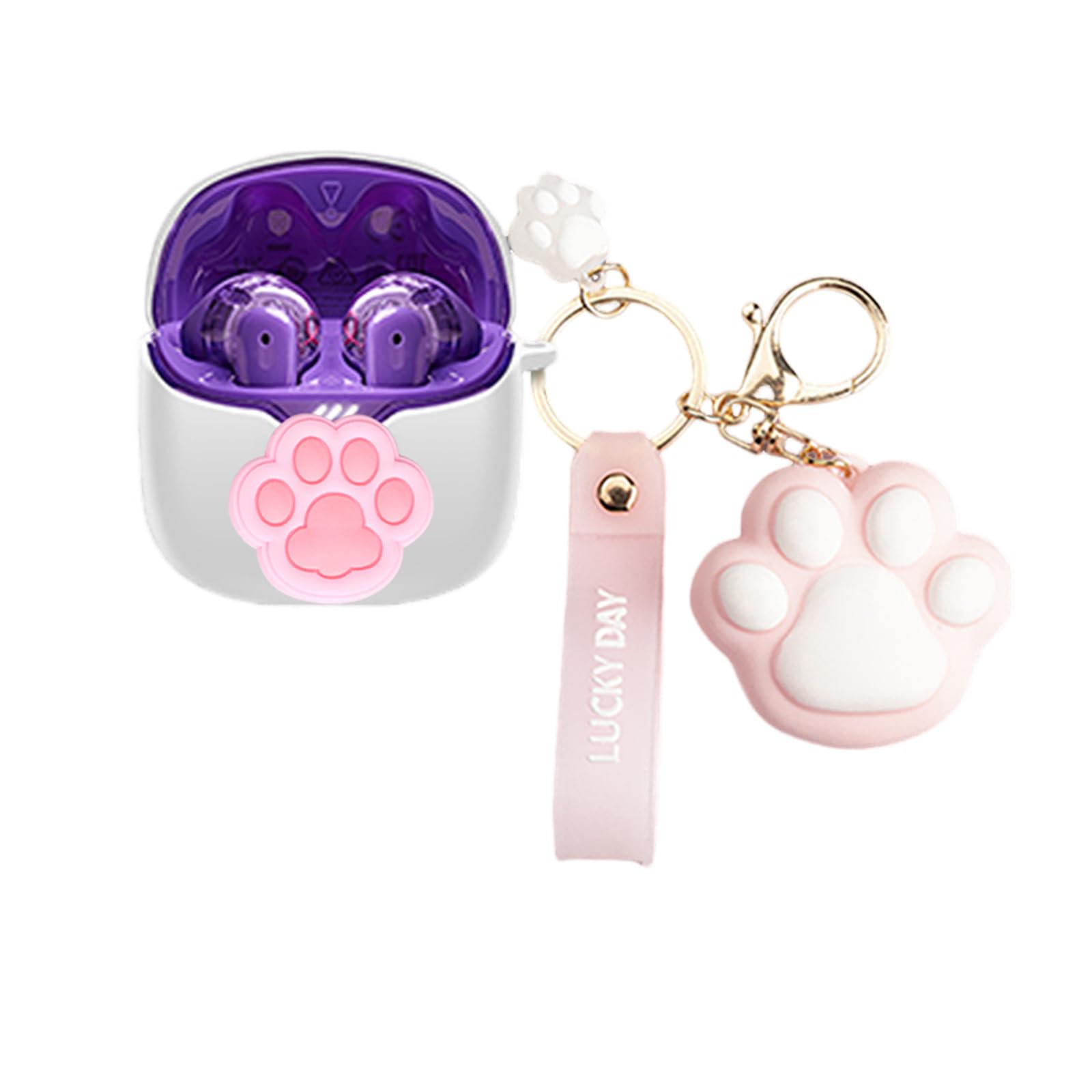 Case Compatible with JBL Tune Flex with Pendant Keychain, Soft Silicone Cute Anime Shockproof Protective Wireless for Tune Flex Case Cover for Kids