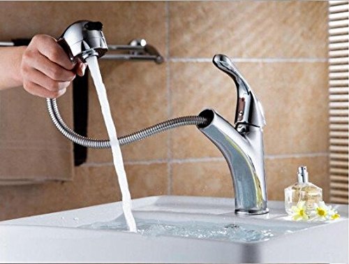 Cubierta de moda de latón montado sola palanca caliente y frío del grifo del lavabo grifo del fregadero cuarto de baño del grifo del lavabo con la extracción en Cabeza de ducha