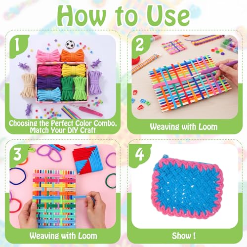 Image of 1200 Pcs Weaving Loom Refill Loops, 7 Inch Colorful Potholder Loops PU Elastic Loom Rubber Bands Colorful DIY Weaving Craft Bands for Kids, Adults, Craft Enthusiasts (12 Colors)