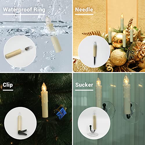 Image of PChero Window Candles Battery Operated with Timer Remote, 20 Pcs Christmas Flameless Candles, Waterproof Flickering Taper Candles for Window, Christmas Tree, Halloween Decor
