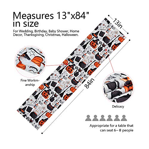 SoarDream Halloween Decoration Printed Table Runner 2 Pack 13x84 Inches Pumpkins Table Runner with Cat and Jack O\' Lantern Waterproof Table Runner