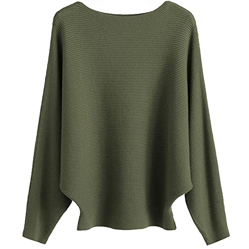 Womens Oversized Lightweight Boat Neck Dolman Batwing Sweater Fall Winter Casual Slouchy Knitted Pullovers