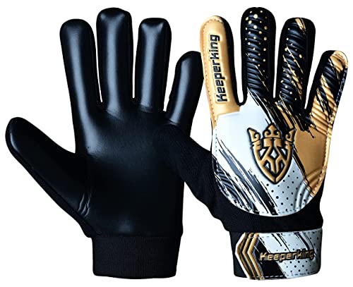 Keeperking Gants de gardien de but pour enfant, garçons et filles, gants de football juniors Gants de joueur de football pour garçons Gants de but (or 5, C3)