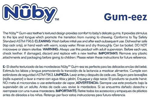 Nuby – Gum-eez Schnuller Beißringe - Erste Zahnungshilfe für Baby – 2-Pack – 2 Stück Beißring/Beißspielzeug aus weiches Silikon – Grün und Blau – 3+ Monate