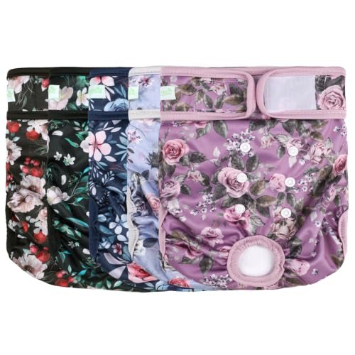 Image of wegreeco Female Dog Diapers, Washable Reusable Pet Puppy Doggie Diapers for Small Medium Large Female Dogs in Heat Period, Doggy Period Panties, 5 Pack, Medium, A Sea of Flowers