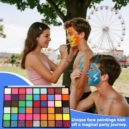 Face Painting Kit for Kids, 54 Color Professional Face Painting Kits with 10 Brushes and Stencils，Water Based Non Toxic Face Paint for Kids