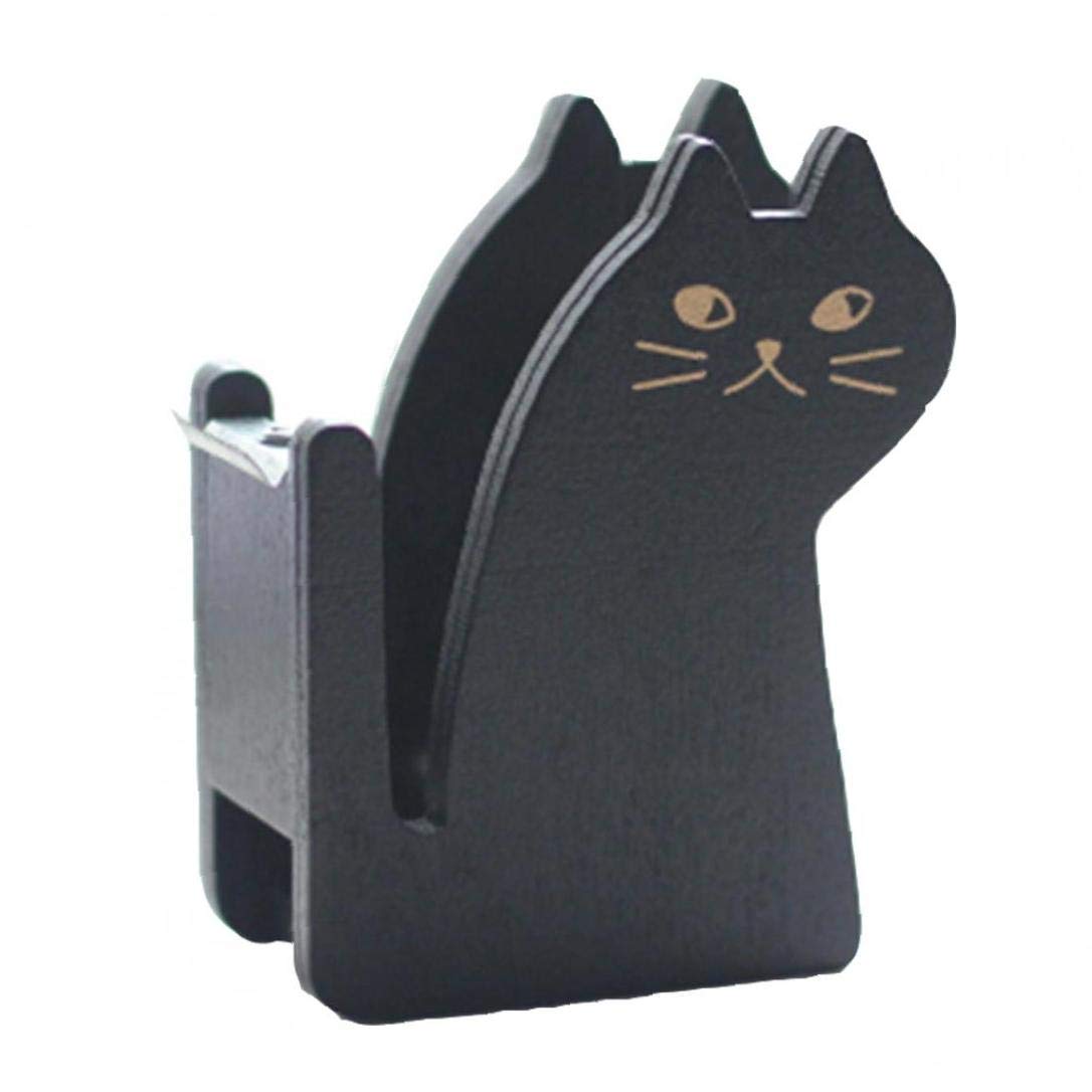 Dévidoir Ruban Adhésif Forme Chat Noir - En Bois, Avec Lame Intégrée, Pour Bureau, école, Maison - Inclut Un Rouleau De Ruban - 11