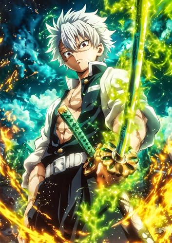 Image of NIJUKA Anime Printed A4 Size Metal sheet Poster For Home And Room Decoration | For Anime Art Fans Boys And Girls (Sanemi Shinazugawa Hashira)